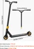 A black and gold stunt scooter with dimensions and model number displayed. Náhled obrázku produktu