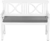 A white garden bench with a gray cushion. Produktbild-Vorschau
