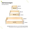 Diagram showing three different sizes of wooden raised garden bed frames with dimensions labeled. Voir les images du produit