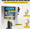 An image showing the internal components of an ice cream machine, highlighting its compressor and puffing tube, alongside images of ice cream cones before and after puffing. Produktbild-Vorschau