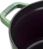 A close-up view of the handle and interior of a green Staub cast iron pot. Produktbild-Vorschau