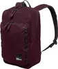 A studio shot of a burgundy backpack.