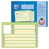 A collage showing a blue folder with educational materials for children learning to write, and a green writing practice sheet with house illustrations. Podgląd zdjęcia produktu