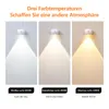 Three different light color temperatures are shown on a wall with a light fixture emitting light in each scenario. Produktbild-Vorschau