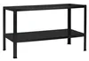 A black metal shelving unit with two shelves, shown against a white background. Náhled obrázku produktu
