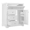 A white bathroom vanity cabinet with drawers and a door open. Podgląd zdjęcia produktu