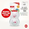 A product shot of NUK pacifiers with packaging and promotional text. Voir les images du produit