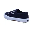 A navy blue Superga sneaker with a white sole is shown from the side. Produktbild-Vorschau
