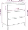 A diagram showing the dimensions of a dresser with drawers. Podgląd zdjęcia produktu