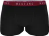 A pair of black boxer shorts with a maroon waistband featuring the brand name 'Mustang' printed in white. Produktbild-Vorschau
