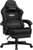 A black gaming chair with a footrest, shown from the front. Podgląd zdjęcia produktu