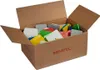 A cardboard box filled with colorful plastic shims. Produktbild-Vorschau