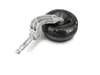 A single black wheel with a silver metal bracket attached, isolated on a white background. Anteprima dell’immagine prodotto