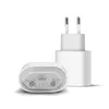 Two white USB-C power adapters are shown against a white background. One adapter is upright, and the other is lying on its side, showing its connection ports and labeling. Produktbild-Vorschau