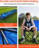 A collage of images showing a portable team bench, a boy sitting on a camping chair, and close-ups of the bench's construction. Náhled obrázku produktu