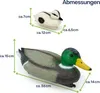 Two toy ducks with measurement labels indicating their dimensions. Produktbild-Vorschau