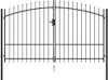 A black metal double gate with pointed tops, shown against a white background. Podgląd zdjęcia produktu