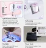Collage of images showcasing features of a mini sewing machine. Produktbild-Vorschau