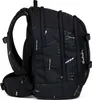 Side view of a black backpack with a geometric pattern. Voir les images du produit
