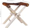 The Living Store Tabouret pliant cuir véritable et bois Voir les images du produit 4