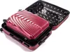 Two suitcases, one nested inside the other, are shown against a white background. The top suitcase is a shiny red with a textured pattern, and it is placed inside an open black suitcase. Podgląd zdjęcia produktu