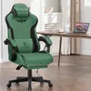 A green gaming chair is shown in a home office setting. Produktbild-Vorschau