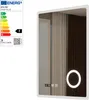 An energy efficiency label and a mirror with a digital clock and a circular LED light. Anteprima dell’immagine prodotto