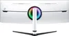 The back of a large, curved monitor with a distinctive RGB lighting ring. Produktbild-Vorschau