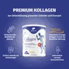 A marketing image for a collagen supplement, featuring the product packaging and illustrative graphics highlighting benefits. Produktbild-Vorschau