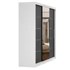 A white and black wardrobe with a mirrored door, shown from a side angle. Produktbild-Vorschau