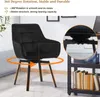 A black velvet chair with a rotating base is shown in a room setting, with a close-up of the rotating mechanism. Voir les images du produit