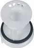 A white plastic washing machine pump filter with a black rubber seal. Produktbild-Vorschau