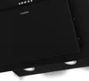 A close-up, angled view of a black range hood with integrated LED lights. Produktbild-Vorschau