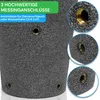 Close-up of a textured gray rain barrel with brass fittings, highlighting its connection points. Produktbild-Vorschau