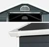 Close-up shots of a gray plastic garden shed, showing details of the roof and gable. Produktbild-Vorschau