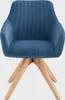 A blue corduroy chair with wooden legs, shown against a plain background. Produktbild-Vorschau