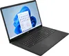 A black HP laptop is shown from a diagonal angle, open with the screen displaying the Windows 11 interface. Produktbild-Vorschau