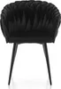 A black velvet chair with a unique woven backrest and thin black legs, presented against a white background. Podgląd zdjęcia produktu