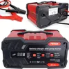 A red and black battery charger with jump starter cables is shown from two different angles. Produktbild-Vorschau