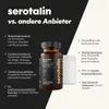 A comparison of 'serotalin' product benefits against other providers, featuring product images and bullet points. Produktbild-Vorschau