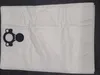 A white vacuum cleaner bag with a black connector piece is laid flat on a dark surface. Produktbild-Vorschau