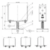 Technical drawings and diagrams of a metal post anchor with dimensions and labels. Produktbild-Vorschau