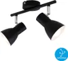 A black metal ceiling spotlight with two adjustable lamps on a white background. Produktbild-Vorschau