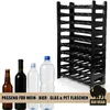 A product image collage showing a black plastic bottle rack and several bottles (beer, wine, water). Produktbild-Vorschau