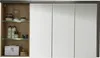 A bathroom medicine cabinet with mirrored doors and open shelving displaying toiletries. Produktbild-Vorschau
