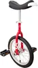 A red unicycle with a black seat and pedals is shown against a white background. Náhled obrázku produktu