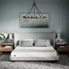 A bedroom scene featuring a mattress on a bed, with nightstands and a chandelier. Produktbild-Vorschau