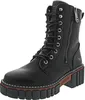 A black leather boot with laces and a zipper. Produktbild-Vorschau