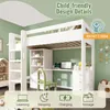 A white loft bed with a desk and shelves underneath, set in a child's bedroom with green walls. Podgląd zdjęcia produktu