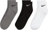 Three pairs of Nike ankle socks in different colors (gray, black, and white) are displayed side-by-side against a white background. Podgląd zdjęcia produktu